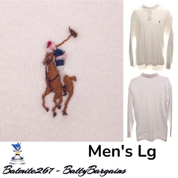 Ralph Lauren Men's L Classic PONY Polo Shirt White Large Free Shipping L/S Soft - Picture 1 of 7